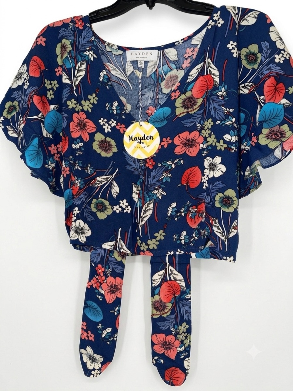 Hayden Los Angeles Floral Tie-Front Crop Top NWT Size S